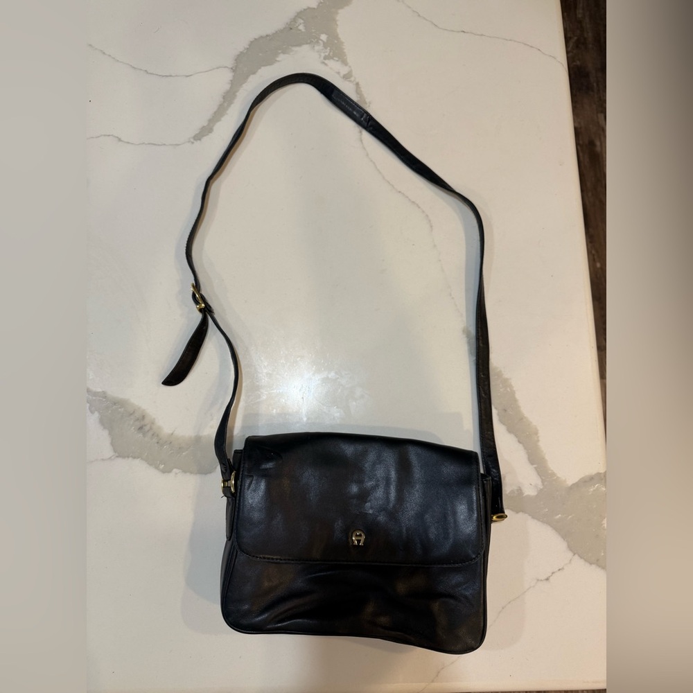 Etienne Aigner Black Genuine Leather Crossbody  Bag